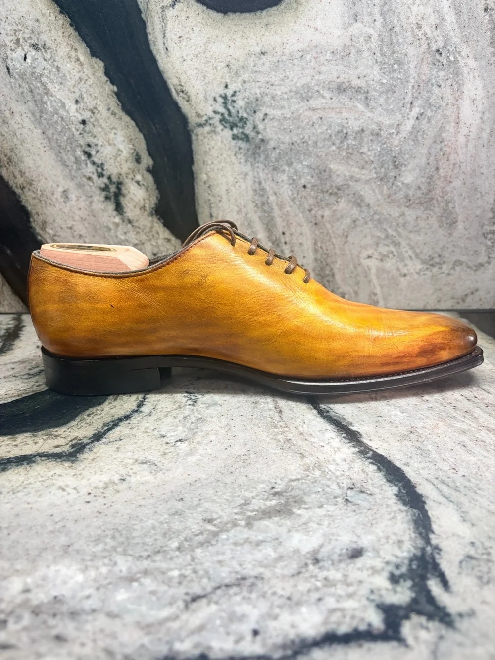 I Maschi Gold Men’s 42 Wholecut Oxford Shoes Italy Hand Patina Leather